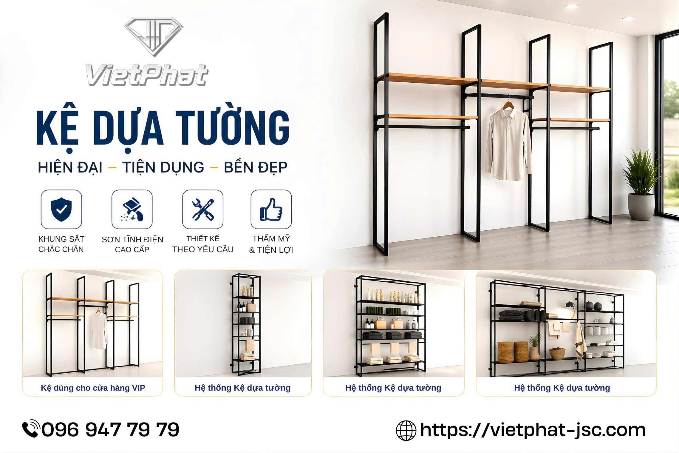 KỆ DỰA TƯỜNG VIETPHAT – GIẢI PHÁP TRƯNG BÀY HIỆN ĐẠI